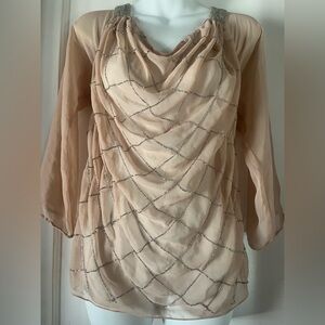 Elegant Beige Beaded Women's Top